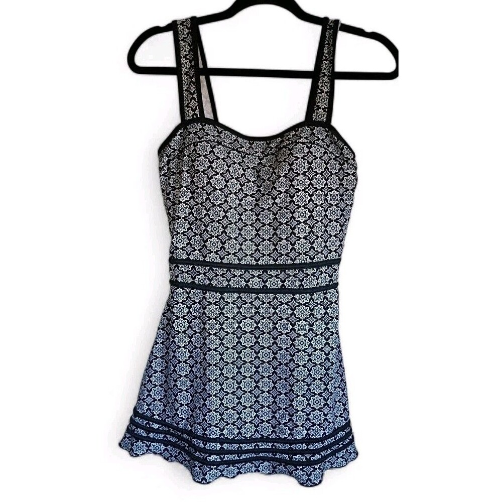 Shore Shapes Swimwear Black Green Swim Dress One Piece 12 Retro Resort Cruise